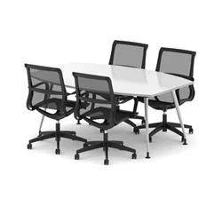 Image of High Gloss 1800mm Writable Boardroom Table White + 4 Mesh Chairs