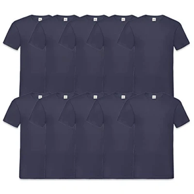 Image of Fruit of the Loom Men&#039;s V Neck Valueweight T Shirt (Pack 10), Blue (Navy 32), XXXXX Large