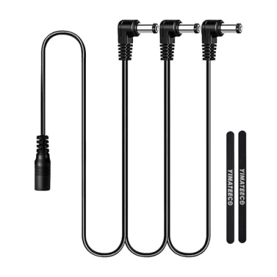 Image of YIMATEECO Guitar Pedal Power Supply Adapter, 1 to 3 Way Daisy Chain 9V Cord Effect Cable, 90 Degree Male Effector Extension Cable for (Tip Negative)