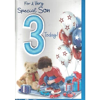 Image of Prelude Son 3rd Birthday Card for A Very Special 3 Today ! Teddy &amp; Balloons Medium Size 23cm x 16cm