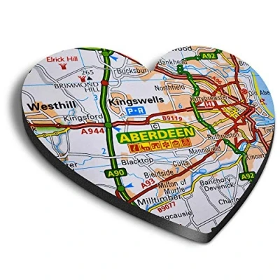 Image of 1 x Heart MDF Magnets Aberdeen Scotland Travel UK GB Map 44012