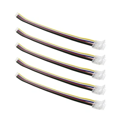 Image of G.W.S® Solderless 1 End Wire Connectors, for 12mm Wide 6 Pin RGB+CCT LED COB Strip Lights, Pack of 5