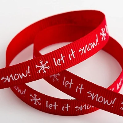 Image of Italian Options Christmas Grosgrain Ribbon Green Let It Snow + Snowflakes 9mm x 5m
