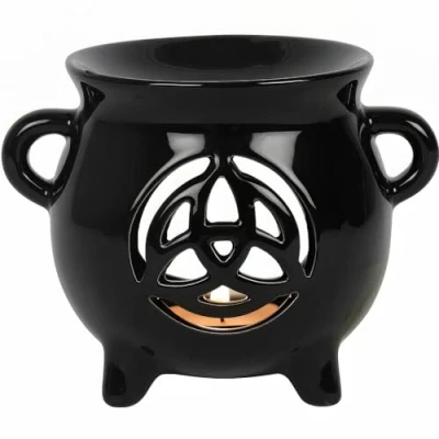 Image of Something Different Black Triquetra Cauldron Ceramic Oil Burner 10 x 13 cm (1 Pc), 10cm 13cm