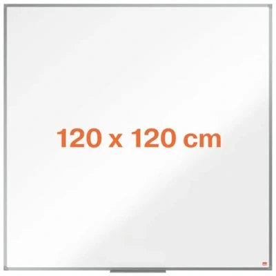 Image of Nobo Steel Magnetic Whiteboard, 1200 x 1200mm, Aluminium Trim, Corner Wall Mounting, Includes Whiteboard Pen Tray, Essence Range, 120 120cm, White, 1915449