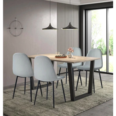 Image of Hallowood Furniture Dudley Large Dining Table with 4 Silver Grey Fabric Chairs, 1.5m Modern and Kitchen Chunky U Shaped Metal Legs &amp; Chair Set