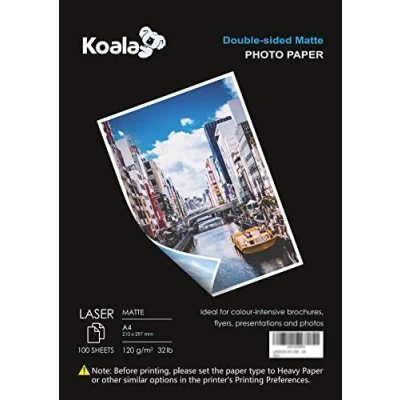 Image of KOALA Double Sided Matte Laser Photo Paper A4, 120gsm, 100 Sheets. Suitable for Printer, Printing Photos, Brochures, Covers, Certificates, Booklets, Flyers, Leaflets, Cards, Calendars