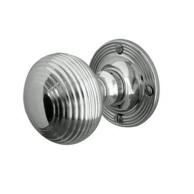 Image of reeded mortice Door knob Polished Chrome (3)