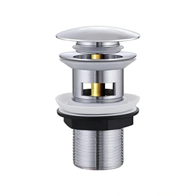 Image of KENES Pop Up Sink Plug, Basin Waste Slotted Click Clack Sprung Plug with Overflow for Bathroom Sink, Polished Chrome