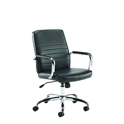 Image of Office Hippo Faux Leather Chair with Arms, Desk for Home Office, Swivel, Wheels, Black