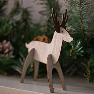 Image of Garden Mile® 3D Small Wooden Christmas Xmas Novelty Rudolph Reindeer Ornament Figure Free Standing Decoration Shabby Chic Table Rustic Window Decor