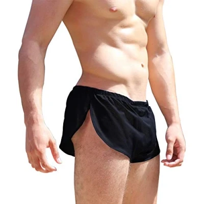 Image of Mens Sexy Mesh Split Sides Lounge Shorts 1 Inch Inseam Low Rise Black M