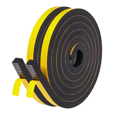 Image of fowong High Density Foam Tape 12mm(W) x 12mm(T) 2M(L) Home Window Insulation Self Adhesive Weather Stripping Seal Soundproof Shockproof Gap Sealing, 2 Pcs Total 4M Long