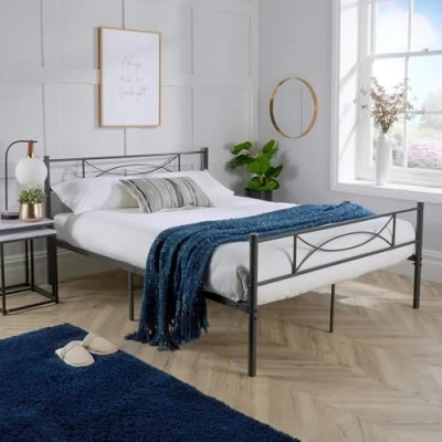 Image of Home Source Saturn Single Bed Frame, Slatted Children&#039;s Kid&#039;s Bed, Powder Coated Dark Grey Metal 3ft