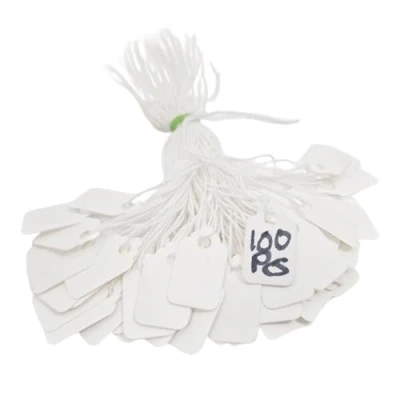Image of Swift Strung Tags White Card Clothing Parcel Label String Hanging Gift Swing Tickets Kraft Hang Price Labelling 29mm x 20mm (Pack of 100)