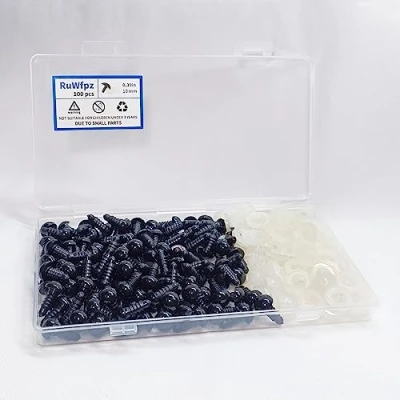 Image of RuWfpz Safety Eyes for Crochet Toys Amigurumi 10mm 100Pcs Doll Teddy Bear with Washers, Black Plastic Toy Making Plush Crocheting Crafting