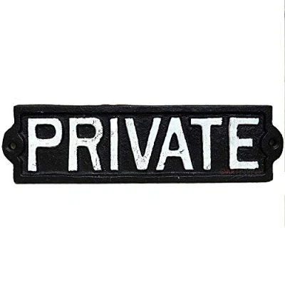 Image of Darthome Ltd Antique Black Cast Iron Wall Mounted Garden Gate Door Sign Plaque Private 22cm