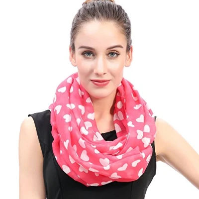 Image of Lina &amp; Lily Heart Print Lightweight Snood Scarf (Pink/White)