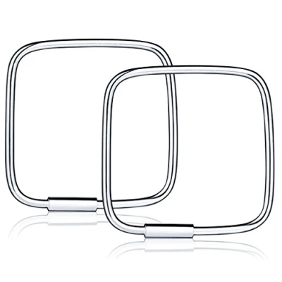 Image of Infinite U 925 Sterling Silver Square Shaped Hoop Earring Set Creole for Women/Girls