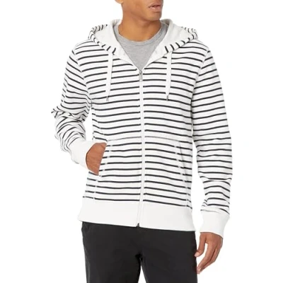 Image of Amazon Essentials Men&#039;s Full Zip Fleece Hoodie (Available in Big &amp; Tall), White Stripes, S