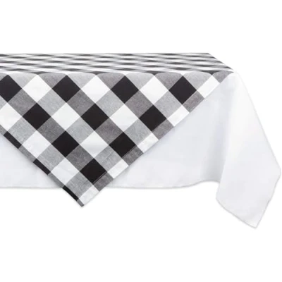 Image of DII Classic Farmhouse Tablecloth, Cotton, Black &amp; White, Table Topper, 40x40