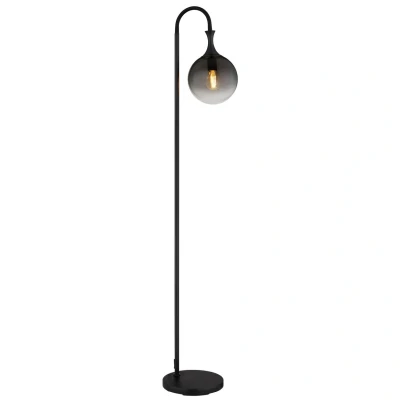 Image of Dalton Glass Floor Lamp Matt Black Ball Smoke Shade 1x E27