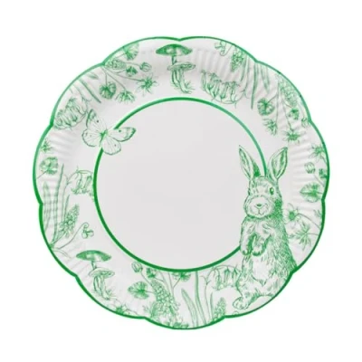 Image of Talking Tables Scalloped Easter Paper Plates Eco Friendly Disposable Dishes Children&#039;s, Birthday Party, Cute Bunnies, Toile du Jouy 10 Pack, Green