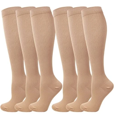 Image of Kuzimua 6 Pairs Compression Socks for Men &amp; Women Best Graduated Athletic Fit Running Flight Travel Pregnancy Flying Nurses Medical Shin Splints Varicose Veins (3x Black + 3x White, m)