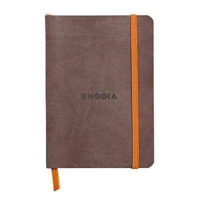 Image of RHODIA 117303C Chocolate Flexible Notebook A6 Lined 144 pages Ivory Clairefontaine Paper 90 g/m Bookmark, Elastic Closure Faux Leather Cover Rhodiarama Collection
