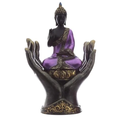 Image of Puckator Purple and Black Thai Buddha in Hands Cute Room Decor Aesthetic Feng Shui Meditation Accessories Garden Ornaments Shelf Desk Decorations Mindfulness Home Gifts Statues