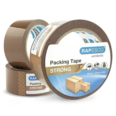 Image of Rapesco 1750 Strong Packing Tape 50mm x 60m, Brown, Pack of 3