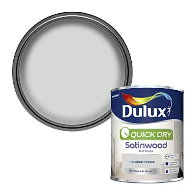Image of Dulux 5211306 Quick Dry Satinwood Paint For Wood And Metal Polished Pebble 750Ml