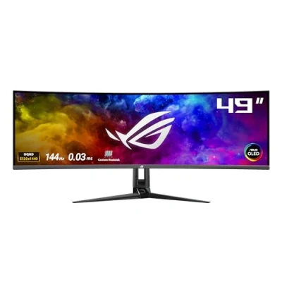 Image of ASUS ROG Swift OLED PG49WCD 49 Inch DQHD Curved Gaming Monitor 144 Hz, 0.03ms GtG, G Sync, FreeSync, HDR 400 QD Panel, 32:9, 5120x1440, DP DSC, HDMI 2.1, USB Hub, 90W C, Ergonomic