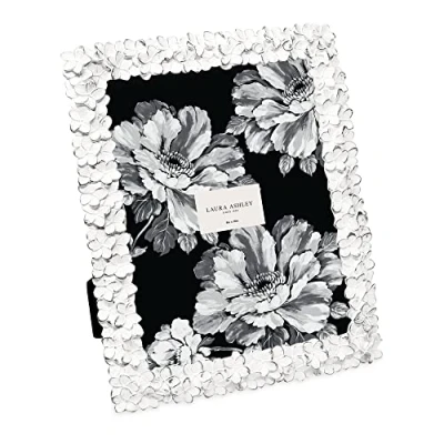 Image of Laura Ashley 8x10 White &amp; SIlver Flower Textured Hand Crafted Resin Picture Frame w/Easel Hook for Tabletop Wall Display, Decorative Floral Design Home Décor, Art (8x10, White/Silver)