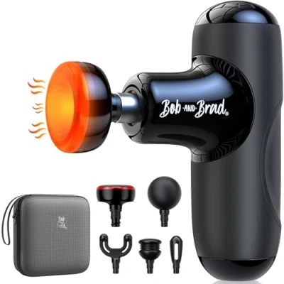 Image of Bob and Brad Q2 Plus Massage Gun with Heat, Mini Massager Deep Tissue Carry Case, Pocket Sized Muscle Quiet Handheld Device for Home Office Workout Pain Relief