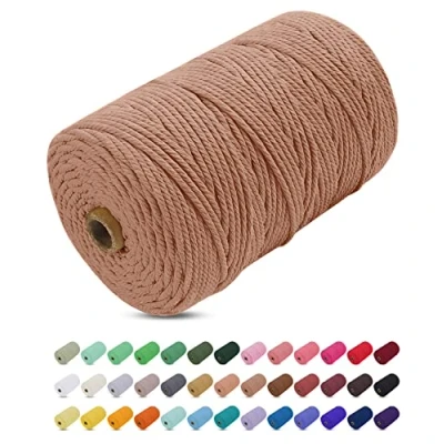 Image of Uiopa Macrame Cord 3mm x 200m, Thick Rope Yarn Soft Natural Cotton Cord, Coloured 4 Ply String for DIY Craft, Plant Hangers, Wall Hanging, Christmas Decorations (Apricot)