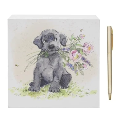 Image of The Leonardo Collection Paper Shed Design Dog with Flowers Memo Pad &amp; Pen for Notes Daily Office Use As 2025 Diary Ideal Journals Women Men Lovely Journal Planner