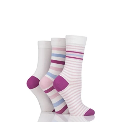 Image of 3 Pair Flamingo Gentle Bamboo Socks with Smooth Toe Seams in Plains and Stripes Ladies 4 8 SOCKSHOP