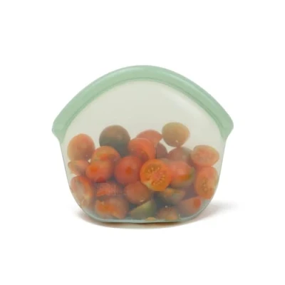 Image of Food Huggers Hugger Bags Silicone Reusable Lunch &amp; Snack Bag Durable Storage, BPA Free, Dishwasher Freezer Safe, Stand Up Resealable Produce Pouch Small 13 fl oz, Juniper