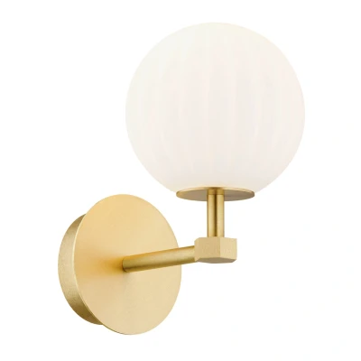 Image of Paloma Right Angle Wall Lamp Opal Matt (Fluted), Brushed Brass
