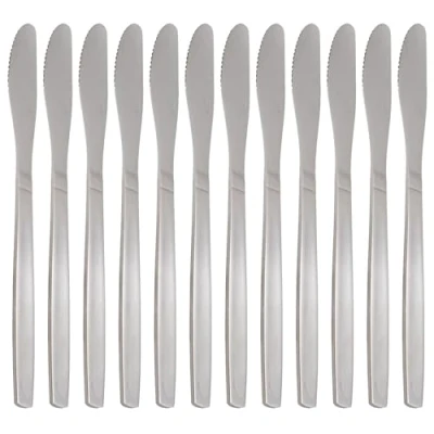 Image of Argon Tableware Economy Stainless Steel Dinner Knives 22cm Pack of 12 Silver Dining High Polished Flatware Metal Butter Knife Dishwasher Safe Piece Table Cutlery Set