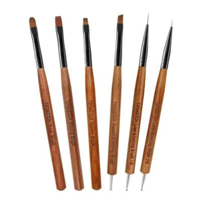 Image of Tipsketch Nail Art Brushes 6pcs Brush For With Liner and Dotting Pen Extension Gel Carved French Builder