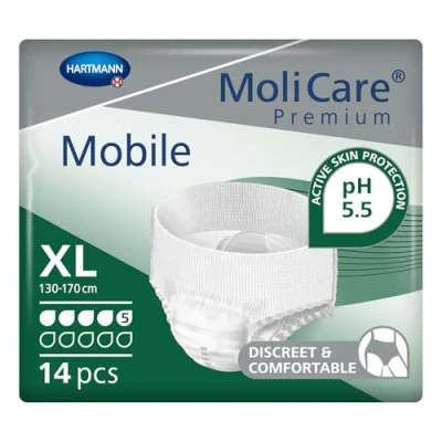Image of MoliCare Premium Mobile Disposable Underpants: Discreet Usage for Woman and Men with Incontinence; 5 Drops, Size XL, Pack of 14