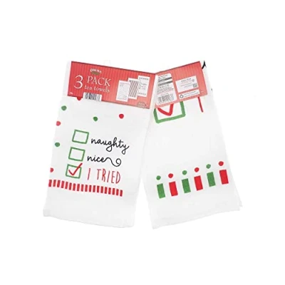 Image of COUNTRY CLUB Pack of 3 Tea Towels 100% Cotton 30+ Designs to choose from Great Value Gift Idea Essential for any home (Naughty or Nice?)