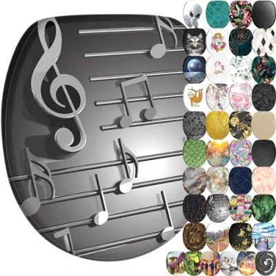 Image of Sanilo Soft Close Toilet Seat, Wide Choice of New Seats, Stable Hinges, Easy to Mount (Musical Notes)
