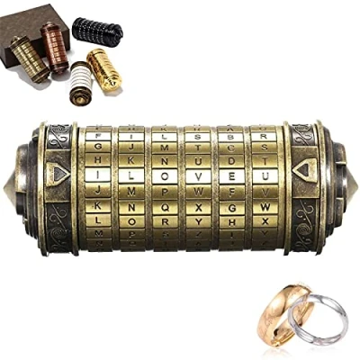 Image of Da Vinci Code Cryptex Letter Password Lock Mini Romantic christmas santa gifts for women men her him Valentine&#039;s Day and Birthday Friends acquaintances (Bronze)…