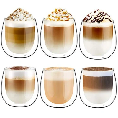 Image of glastal 6x250ml Double Walled Coffee Glasses Mugs Cappuccino Latte Macchiato Cups for Tea Milk Juice Ice Cream Borosilicate Heat Resistant Glass