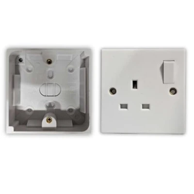 Image of Mr. Gadget Solutions 13A Single Switched Wall Socket with Back Box Pattress 1 Gang Electrical Outlet, Durable and Easy to Install Power for Home, Office, Commercial Use