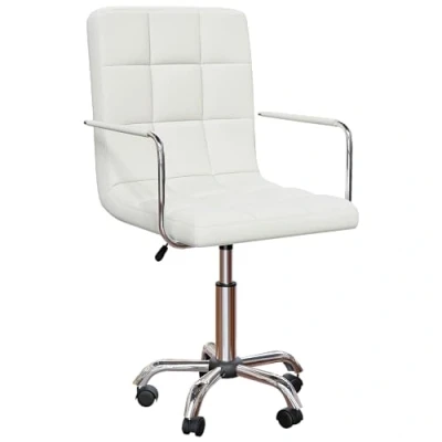 Image of Vida Designs Calbo Office Chair Adjustable Height Leather Desk with Arms and Wheels for Home Work Study (White)