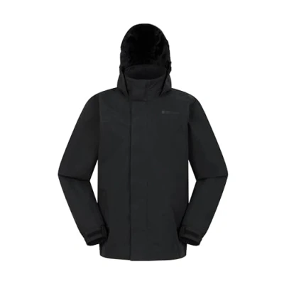 Image of Mountain Warehouse Solar Kids Unisex Waterproof Jacket Rip Stop Fabric, Taped Seams Adjustable Cuffs, Hood, Boys &amp; Girls, Best for Outdoors Black Size 5 6 Years
